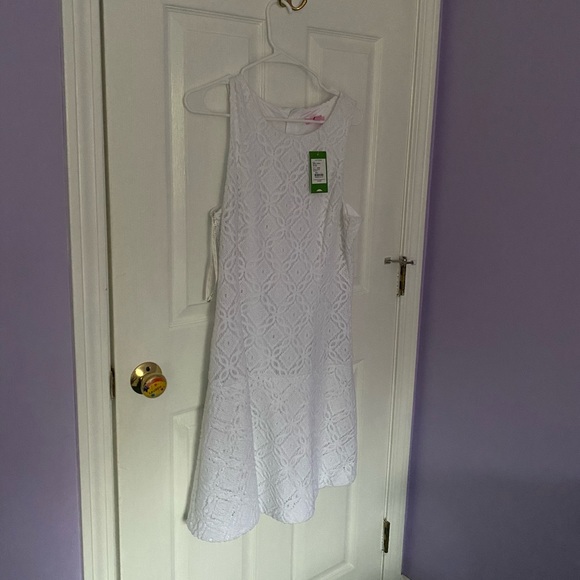 NWT Lilly Pulitzer Kent White Resort Trellis Lace Fit and Flare Dress - Picture 2 of 5